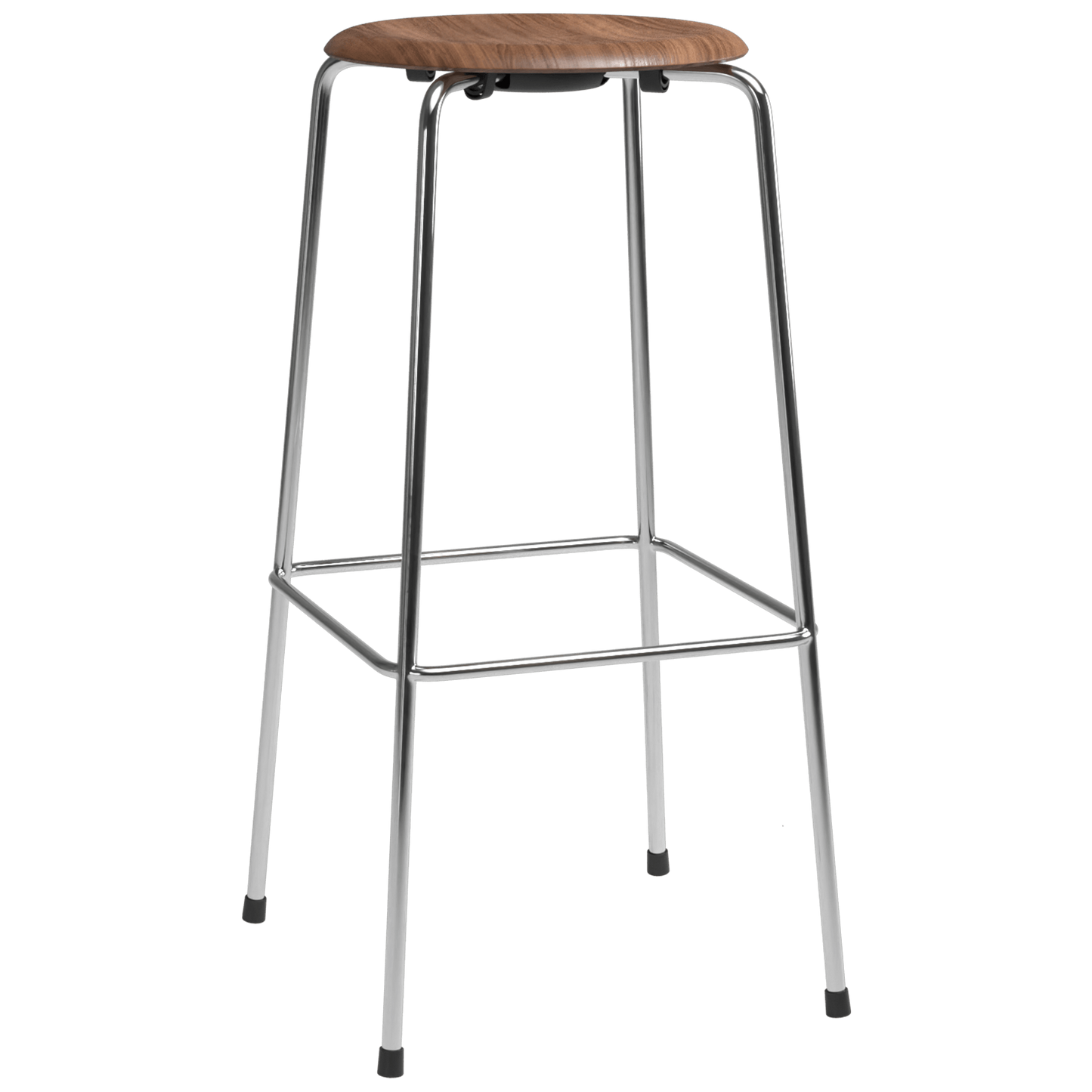 High Dot™ - M3170 Bar Stool W. 4 Legs by Fritz Hansen #M3170 Bar stool w. 4 legs / Clear Lacquered Veneer / Walnut (80) / Steel / Chrome