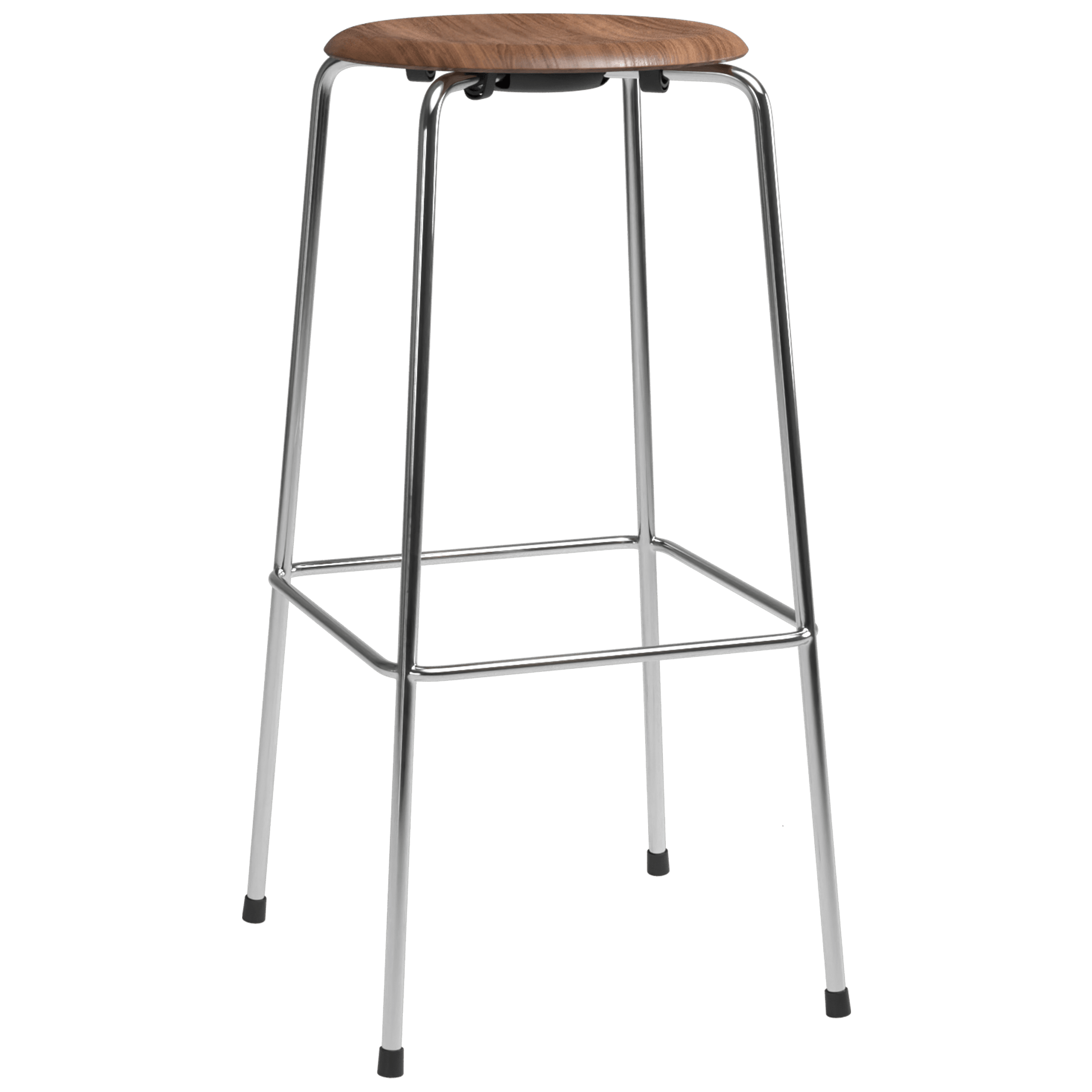 High Dot™ - M3170 Bar Stool W. 4 Legs by Fritz Hansen #M3170 Bar stool w. 4 legs / Clear Lacquered Veneer / Walnut (80) / Steel / Chrome