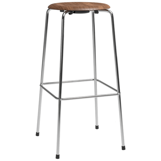 High Dot™ - M3170 Bar Stool W. 4 Legs by Fritz Hansen #M3170 Bar stool w. 4 legs / Clear Lacquered Veneer / Walnut (80) / Steel / Chrome