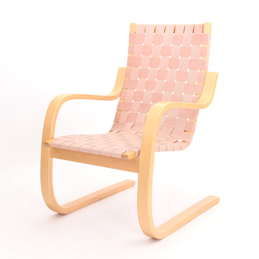 Artek #086 Armchair 406, natural/red webbing — birch/natural-red