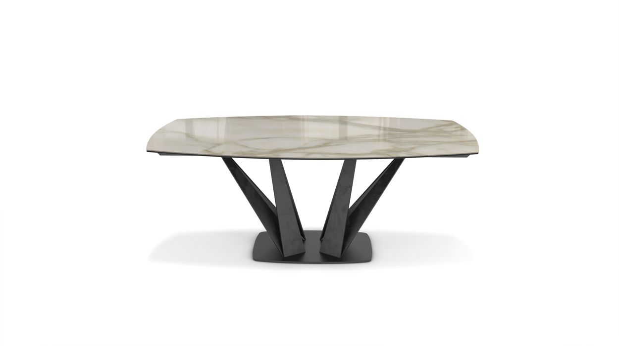 Alliage Dining Table Barrel/Oval by Roche Bobois #L. 200 x H. 75 x P. 113 cm/Marble | Calacata gold