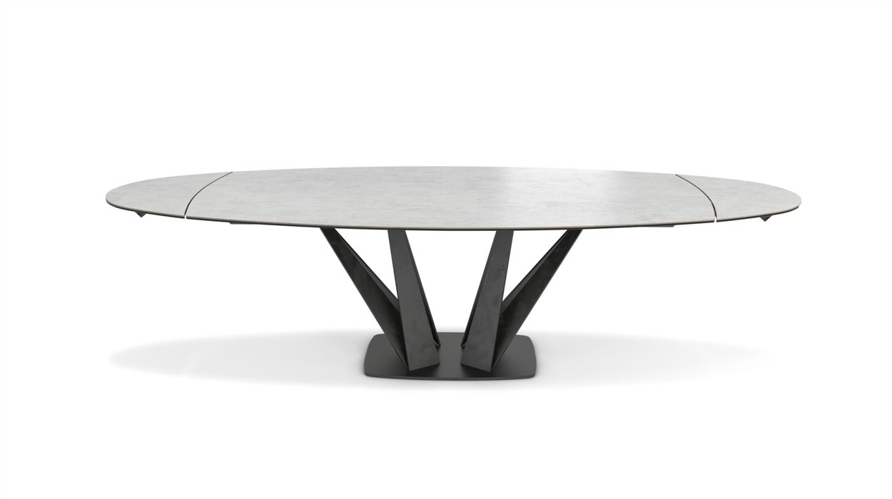 Alliage Dining Table Barrel/Oval by Roche Bobois #L. 220 x H. 75 x P. 115 cm/Savoy Pearl Ceramic