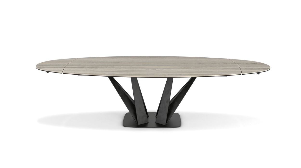 Alliage Dining Table Barrel/Oval by Roche Bobois #L. 220 x H. 75 x P. 115 cm/Marble | Travertino Grigio