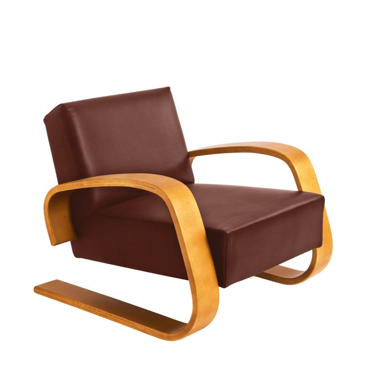 400 "TANK" - Cantilever wooden armchair with armrests (Request Info)