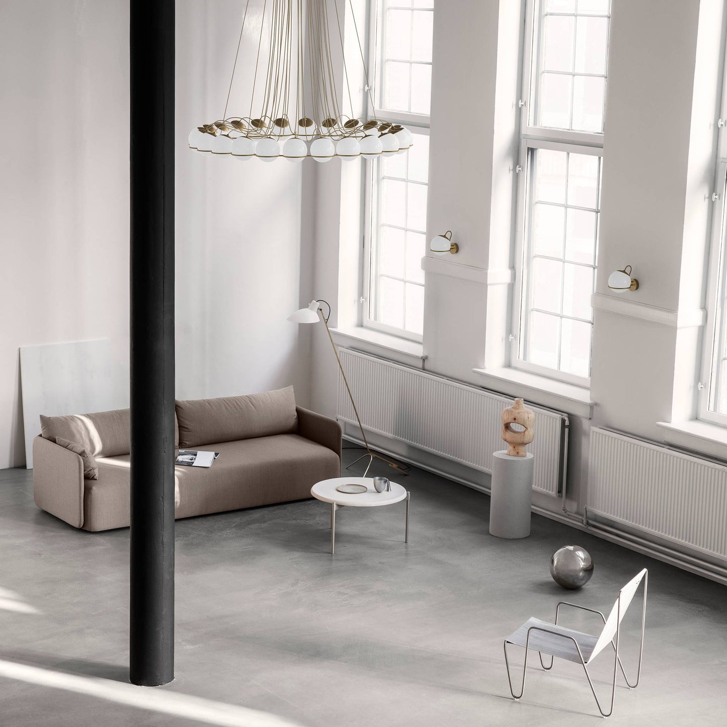 Suspension Lamp Model 2109/24/14 by Astep #24 Opaline Spheres (14cm Diameter) / Champagne Structure