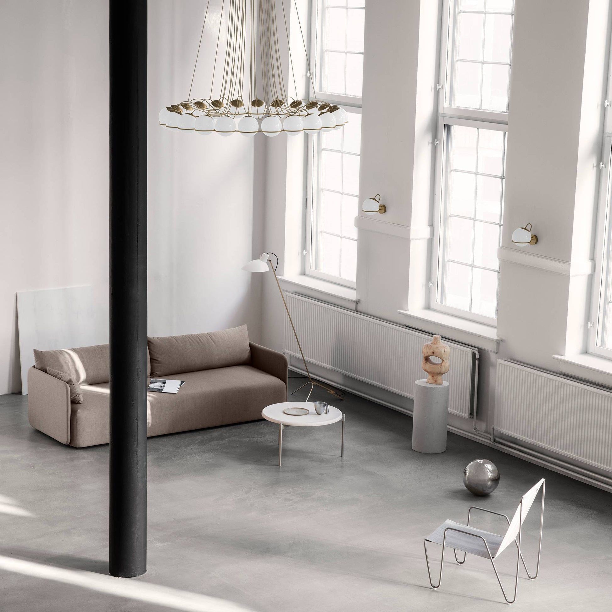 Suspension Lamp Model 2109/24/14 by Astep #24 Opaline Spheres (14cm Diameter) / Champagne Structure