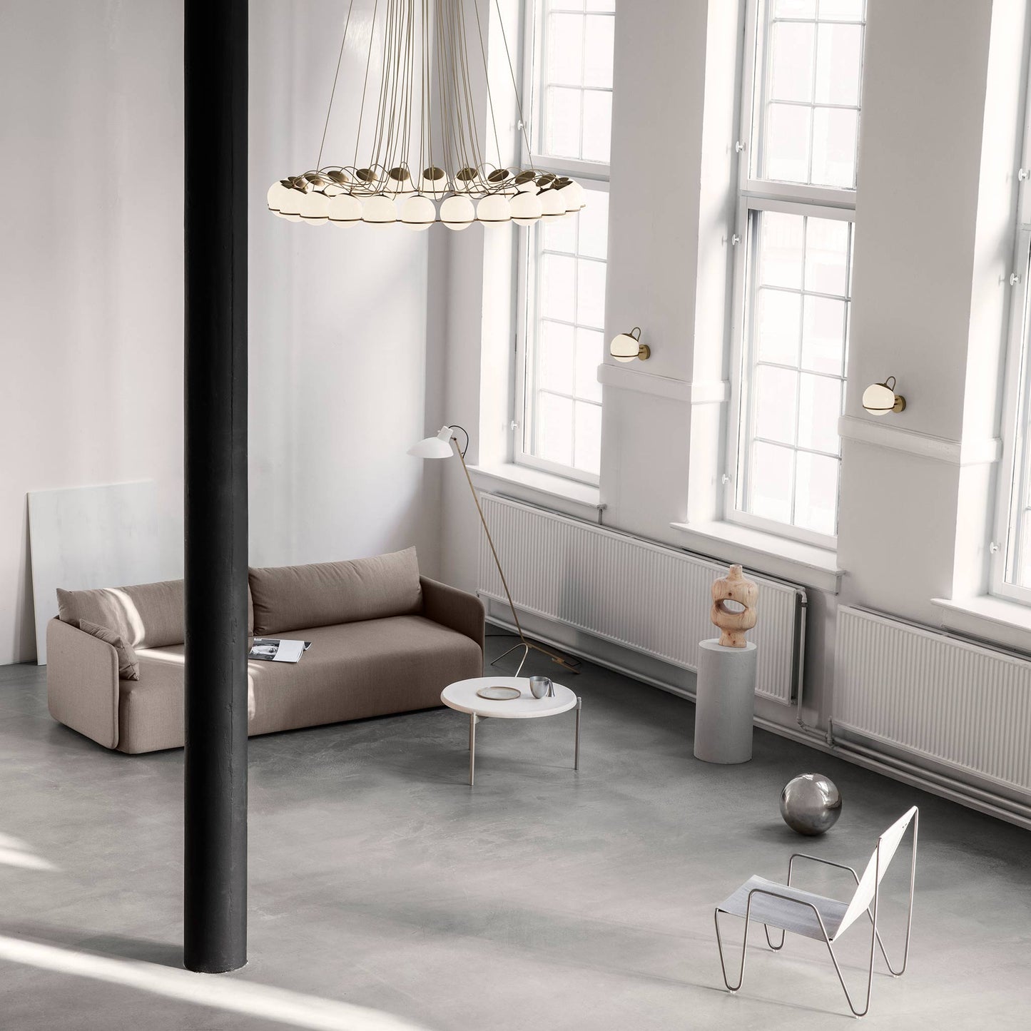 Suspension Lamp Model 2109/24/14 by Astep #24 Opaline Spheres (14cm Diameter) / Champagne Structure