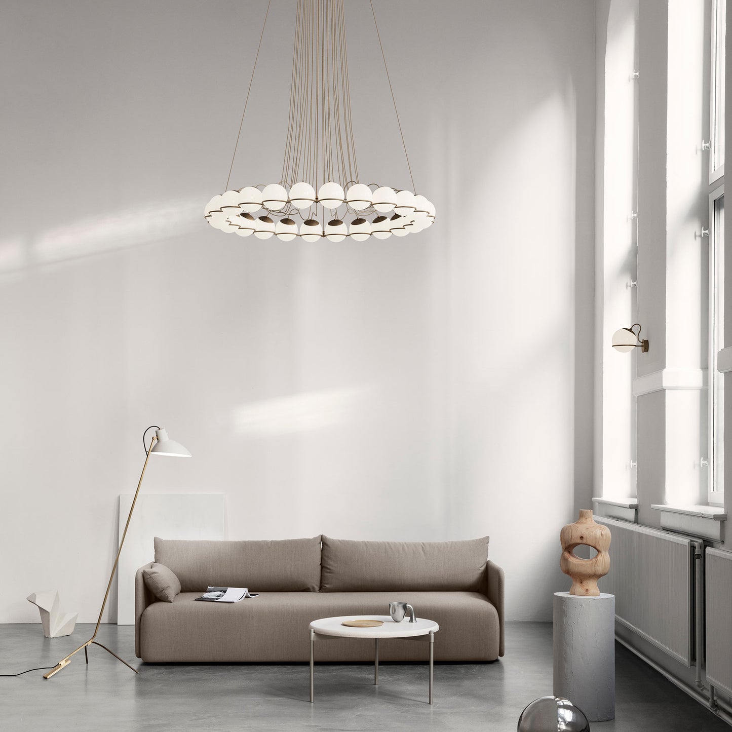 Suspension Lamp Model 2109/24/14 by Astep #24 Opaline Spheres (14cm Diameter) / Champagne Structure