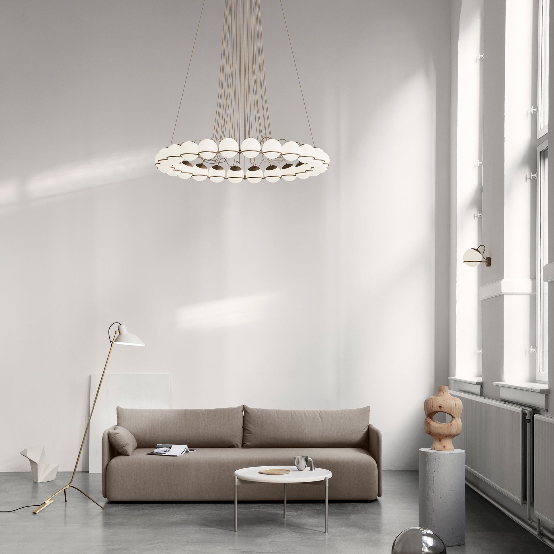 Suspension Lamp Model 2109/24/14 by Astep #24 Opaline Spheres (14cm Diameter) / Champagne Structure