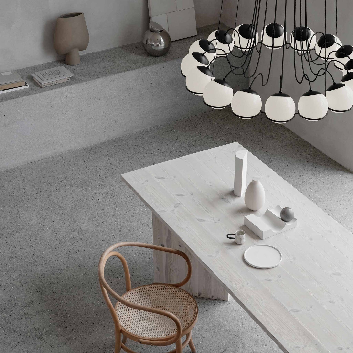 Suspension Lamp Model 2109/16/14 by Astep #16 Opaline Spheres (14cm Diameter) / Black Structure