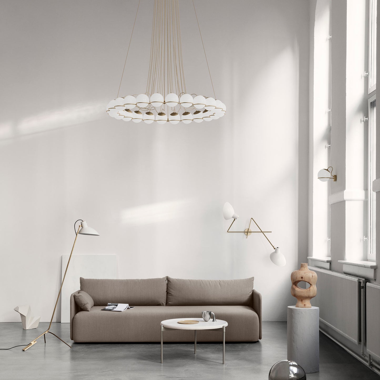 Suspension Lamp Model 2109/24/14 by Astep #24 Opaline Spheres (14cm Diameter) / Champagne Structure