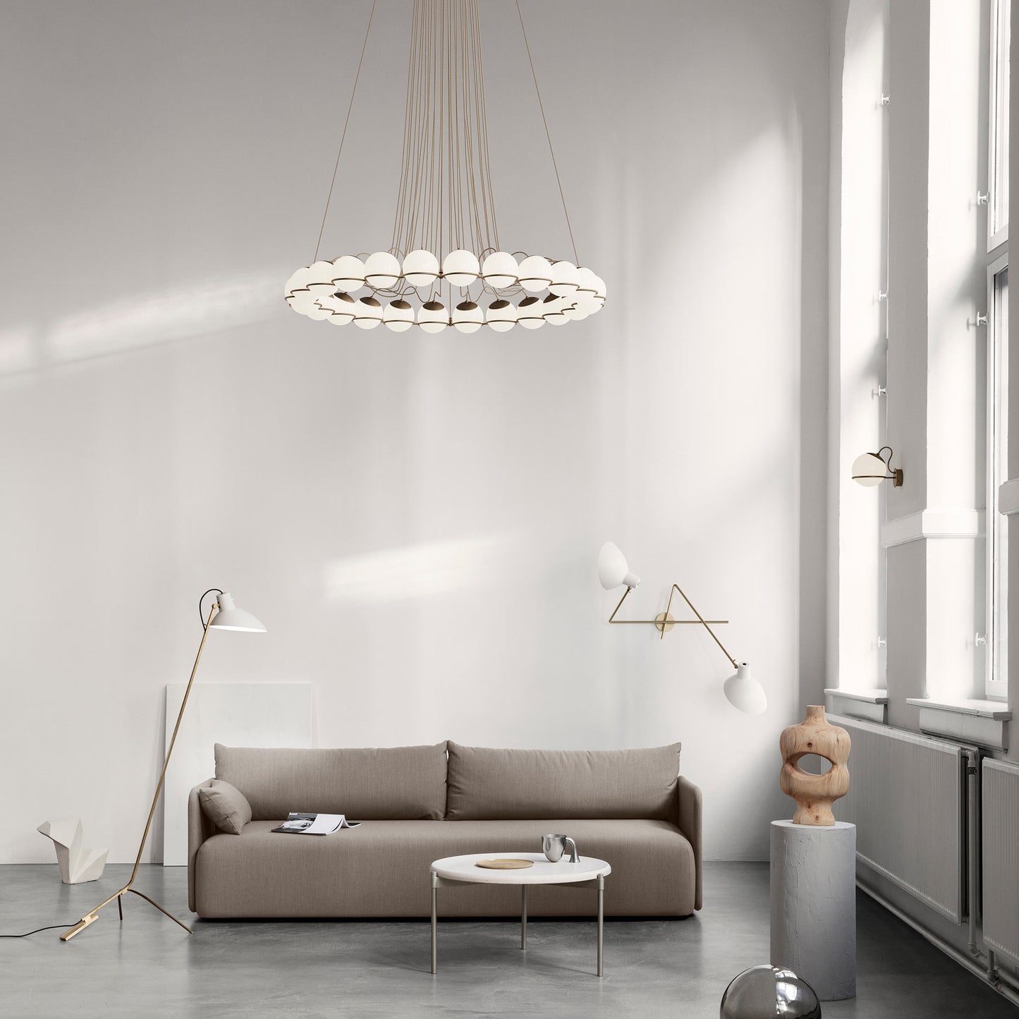 Suspension Lamp Model 2109/24/14 by Astep #24 Opaline Spheres (14cm Diameter) / Champagne Structure