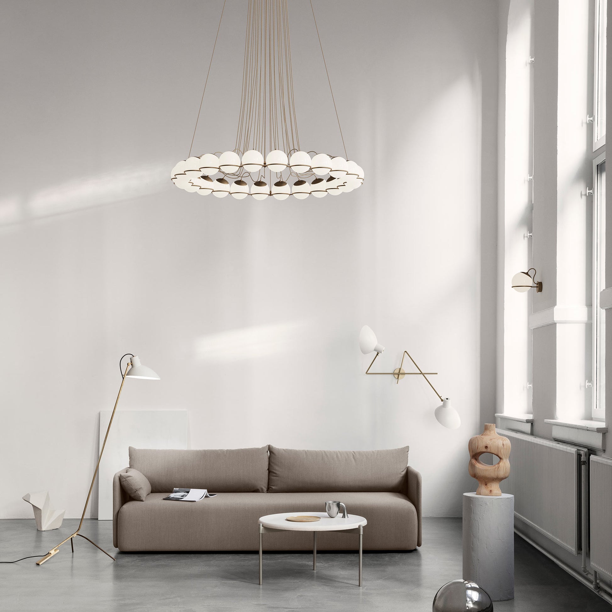 Suspension Lamp Model 2109/24/14 by Astep #24 Opaline Spheres (14cm Diameter) / Champagne Structure