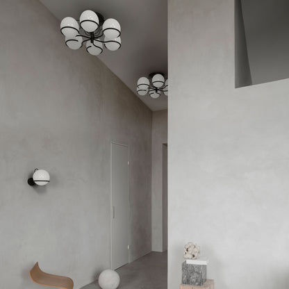Ceiling Lamp Model 2042/6 by Astep #6 Opaline Spheres (20cm Diameter) / Black Mount