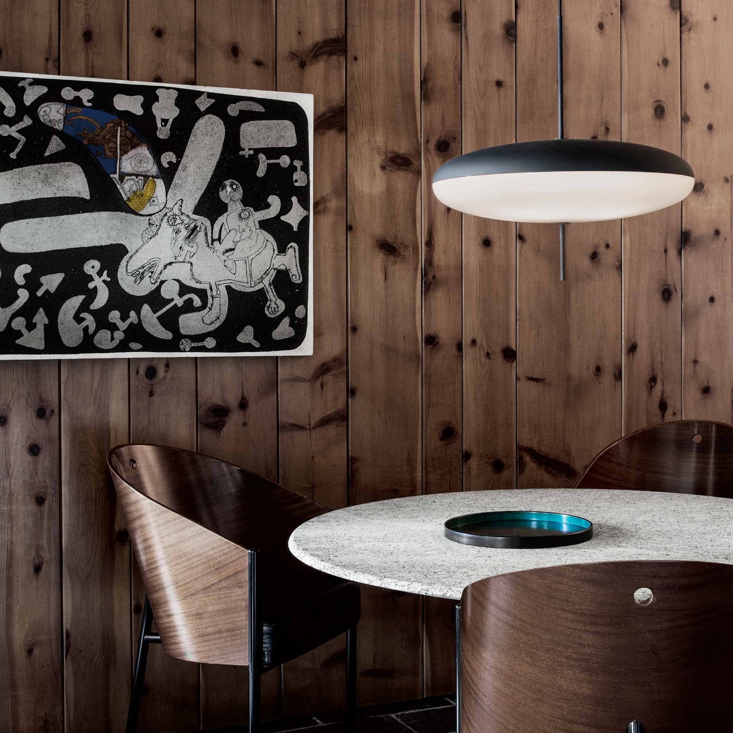 Suspension Lamp Model 2065 by Astep #Black & White Diffuser / Black Hardware / Black Cable