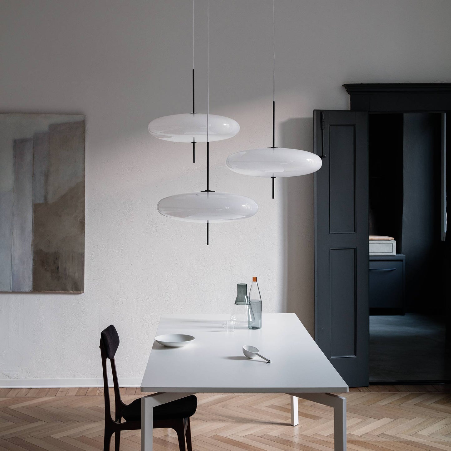 Suspension Lamp Model 2065 by Astep #White Diffuser / Black Hardware / White Cable