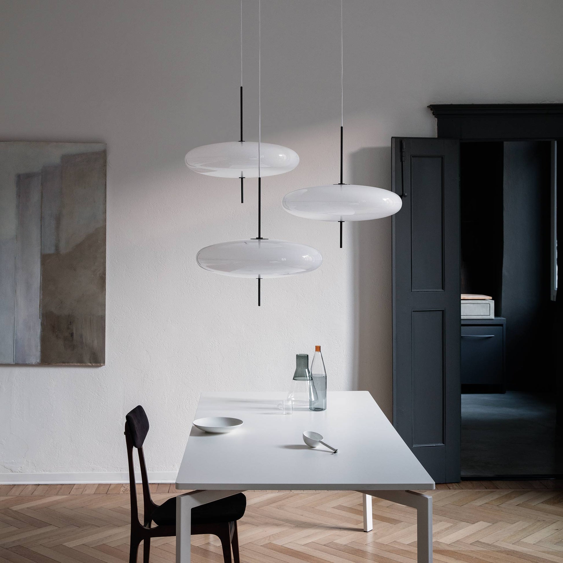 Suspension Lamp Model 2065 by Astep #White Diffuser / Black Hardware / White Cable