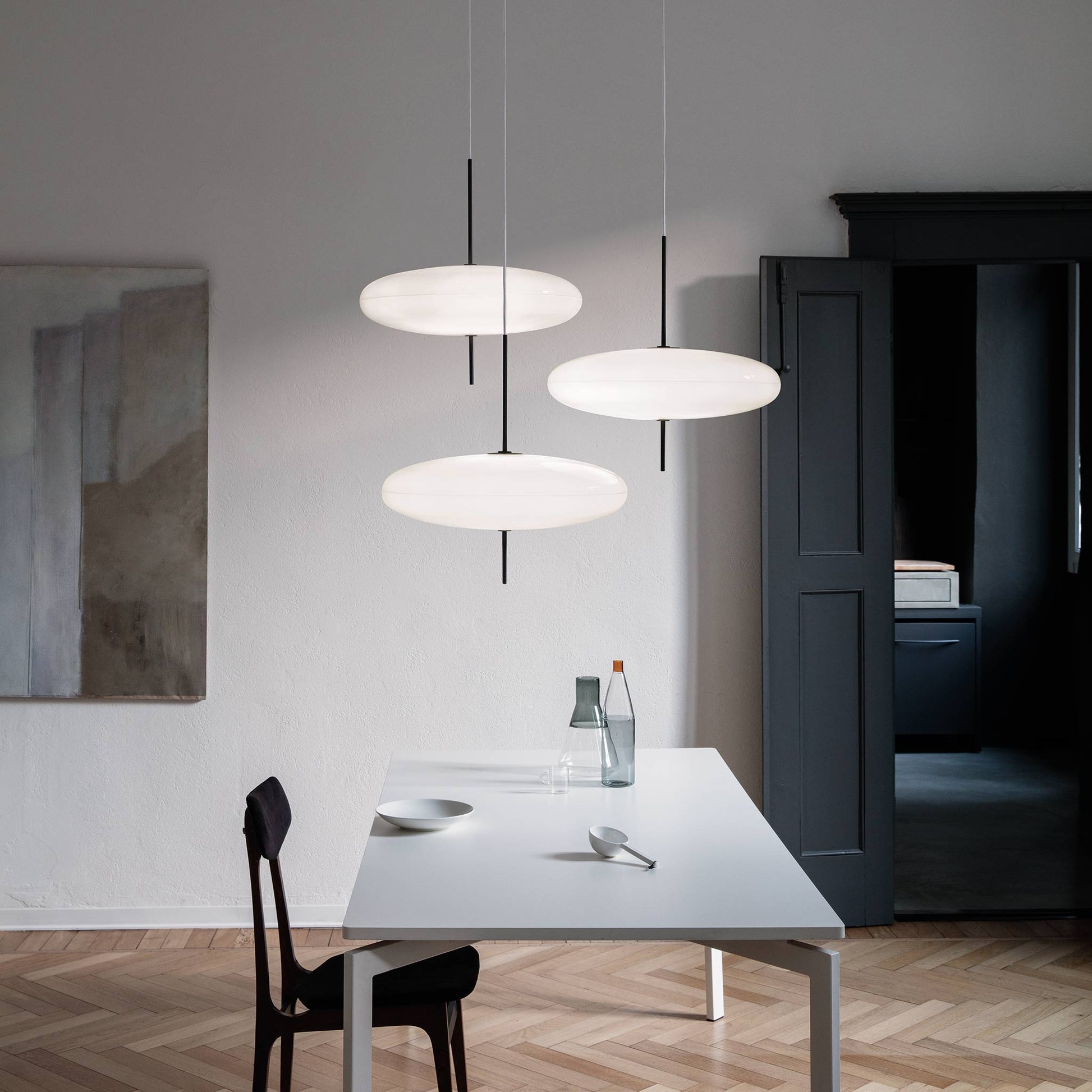 Suspension Lamp Model 2065 by Astep #White Diffuser / Black Hardware / White Cable