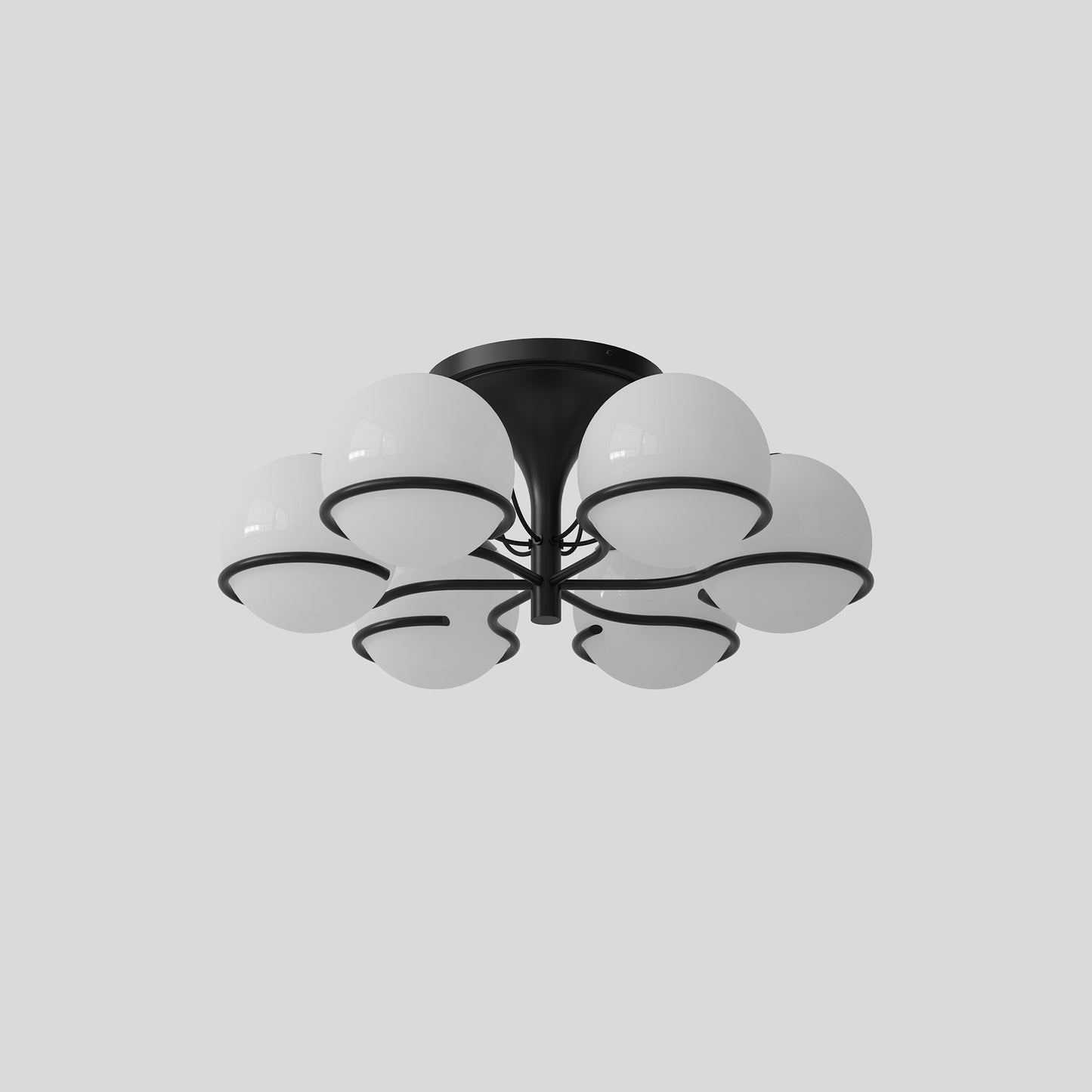 Ceiling Lamp Model 2042/6 by Astep #6 Opaline Spheres (20cm Diameter) / Black Mount