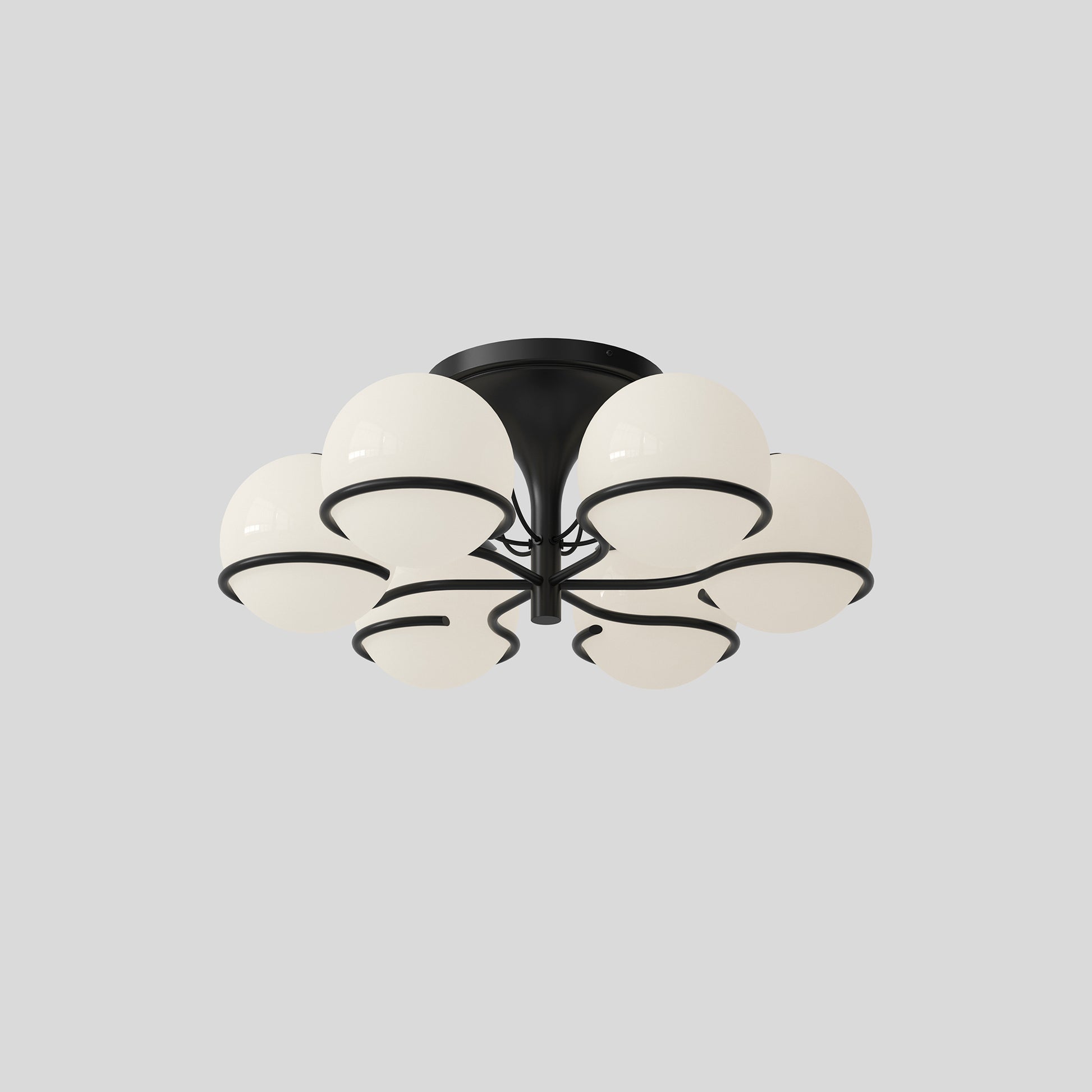 Ceiling Lamp Model 2042/6 by Astep #6 Opaline Spheres (20cm Diameter) / Black Mount