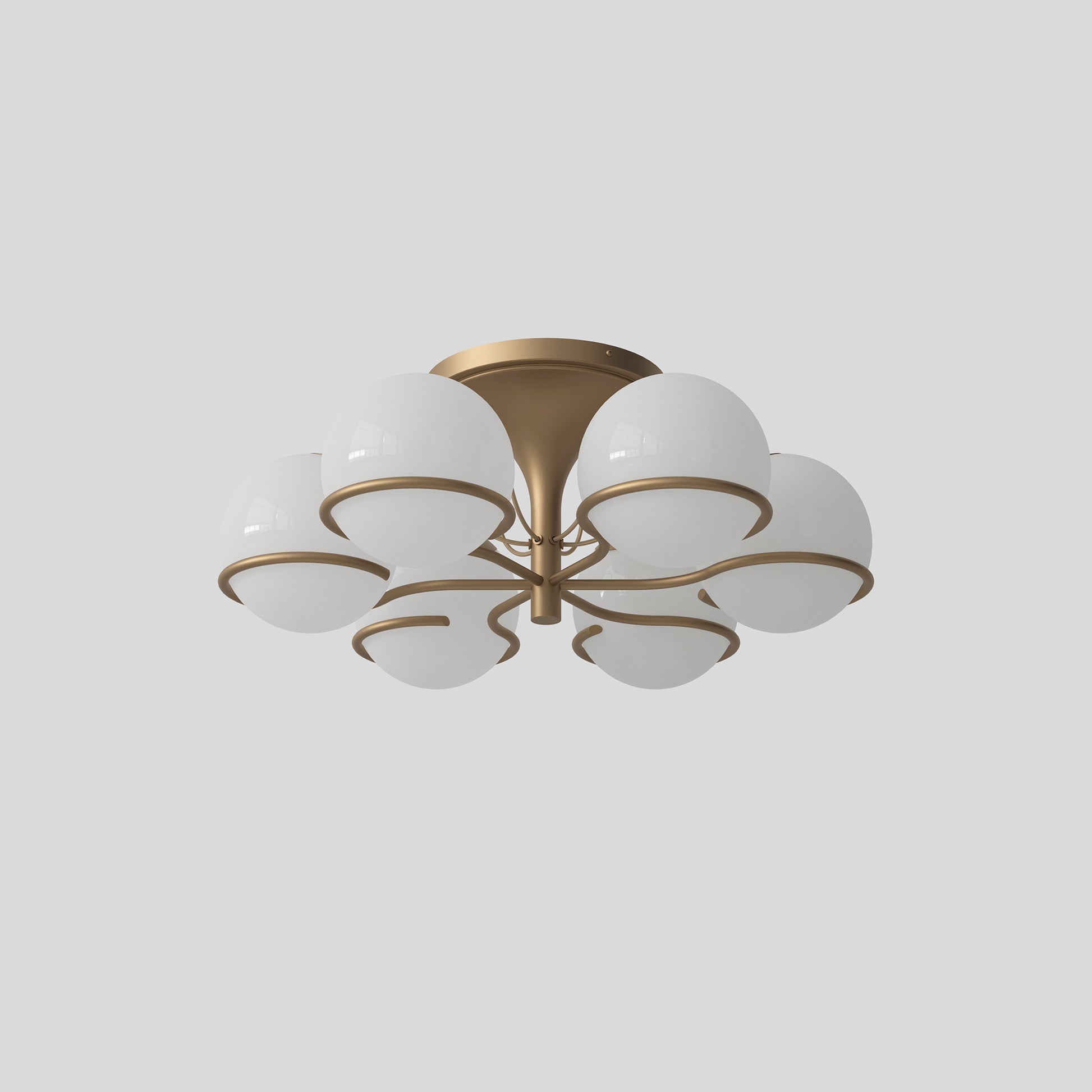 Ceiling Lamp Model 2042/6 by Astep #6 Opaline Spheres (20cm Diameter) / Champagne Mount