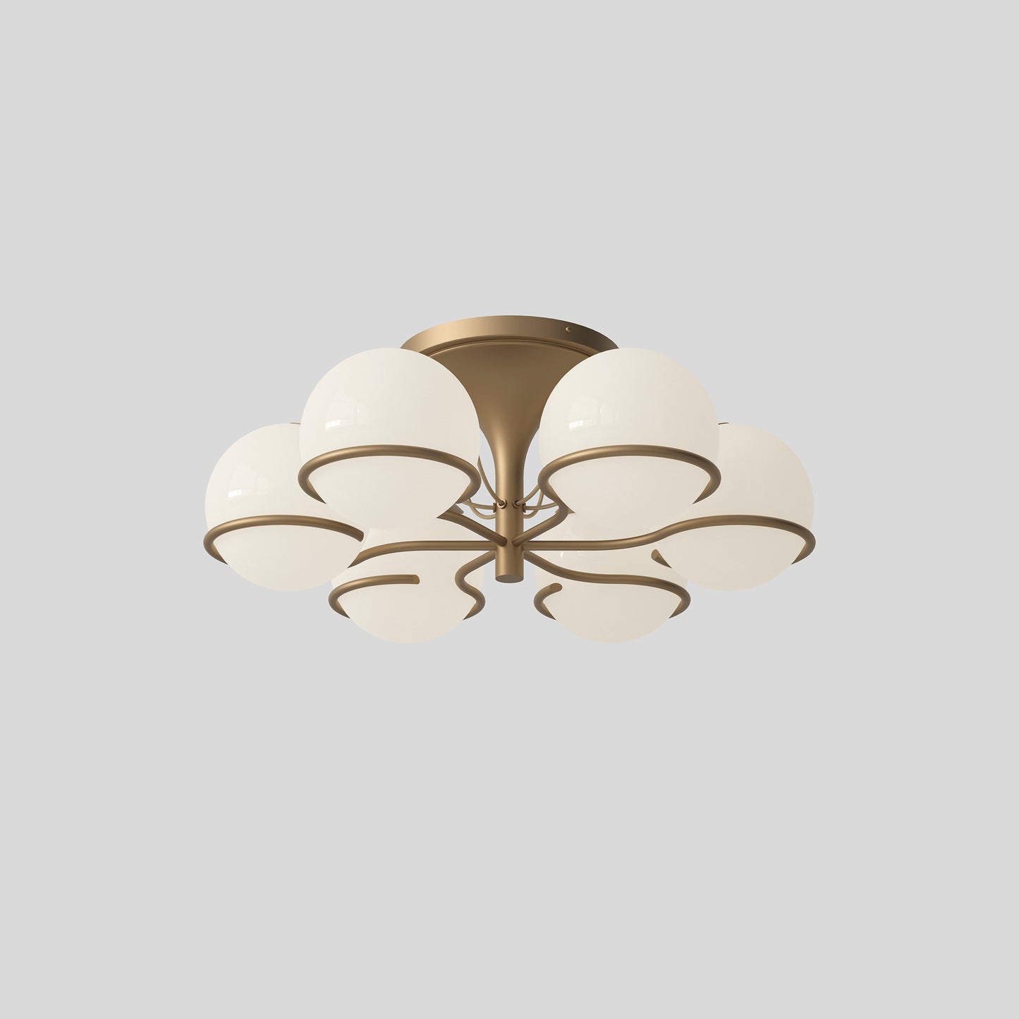 Ceiling Lamp Model 2042/6 by Astep #6 Opaline Spheres (20cm Diameter) / Champagne Mount