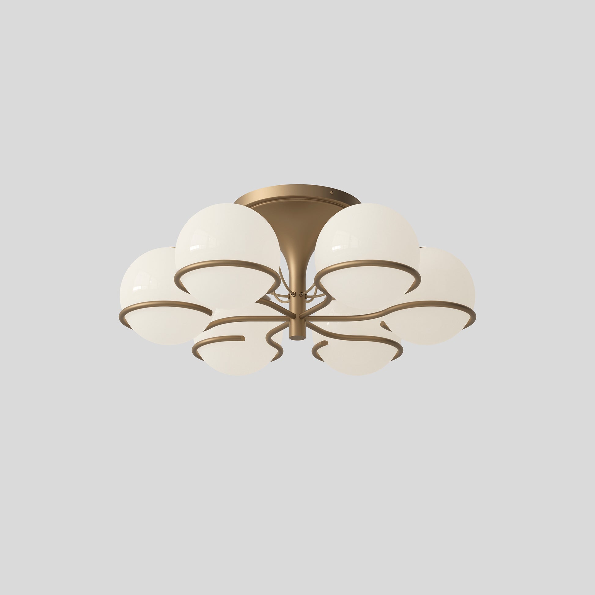 Ceiling Lamp Model 2042/6 by Astep #6 Opaline Spheres (20cm Diameter) / Champagne Mount