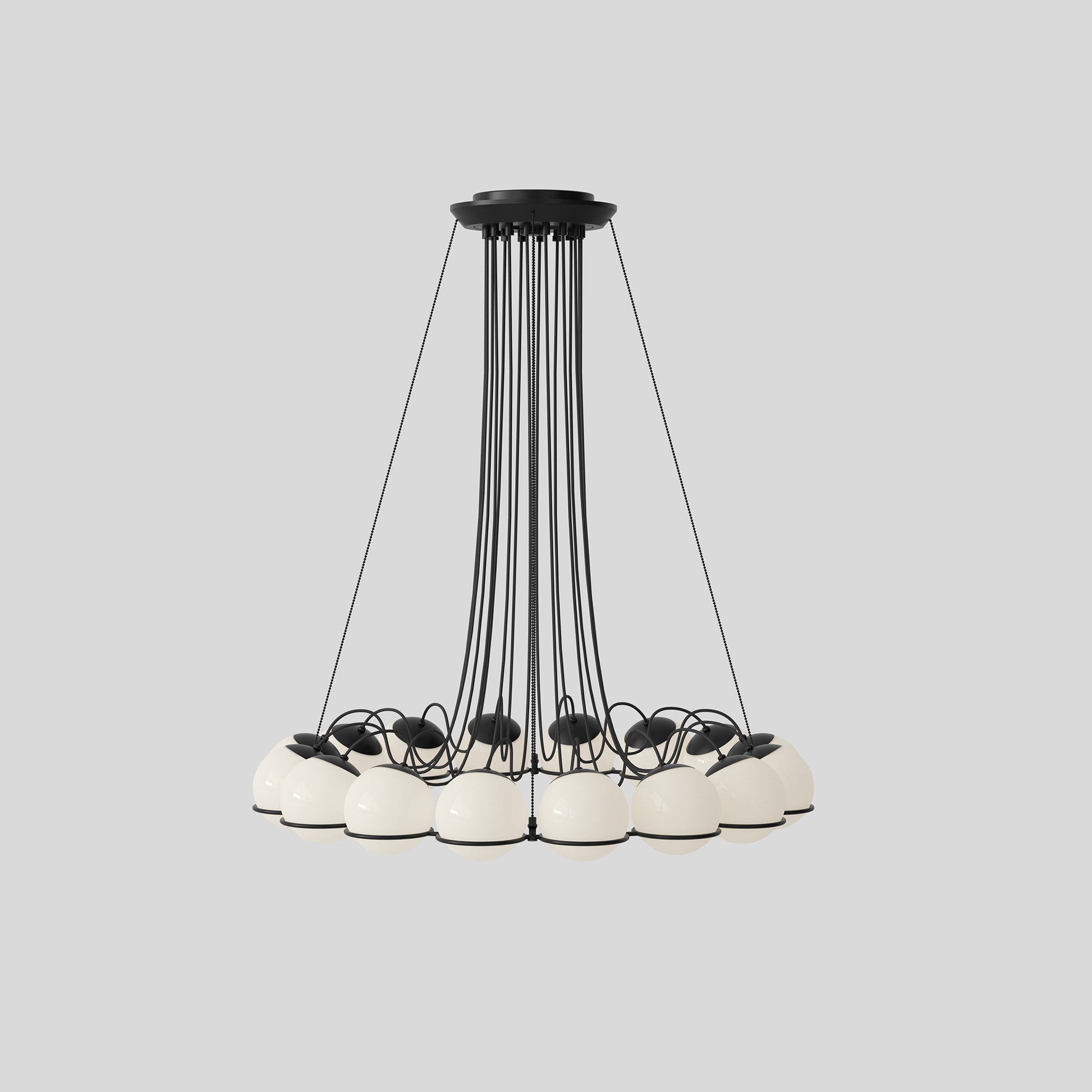 Suspension Lamp Model 2109/16/14 by Astep #16 Opaline Spheres (14cm Diameter) / Black Structure