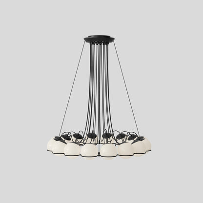Suspension Lamp Model 2109/16/14 by Astep #16 Opaline Spheres (14cm Diameter) / Black Structure