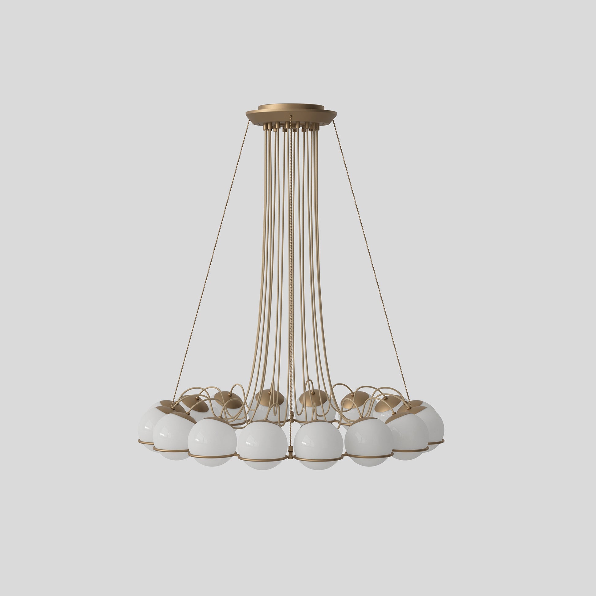 Suspension Lamp Model 2109/16/14 by Astep #16 Opaline Spheres (14cm Diameter) / Champagne Structure