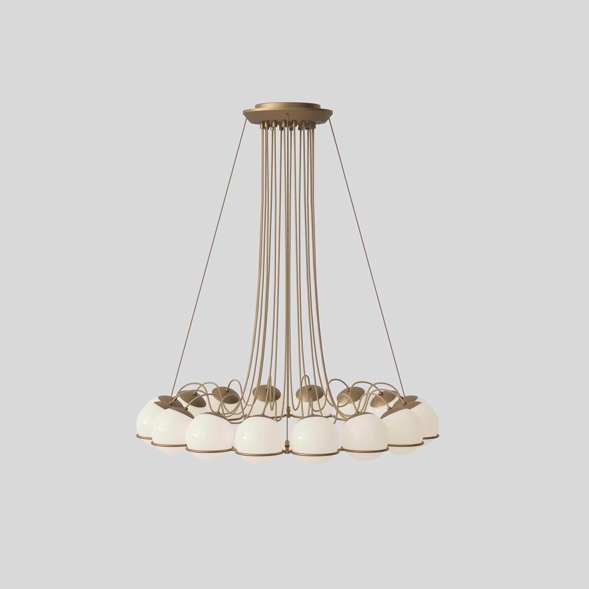 Suspension Lamp Model 2109/16/14 by Astep #16 Opaline Spheres (14cm Diameter) / Champagne Structure
