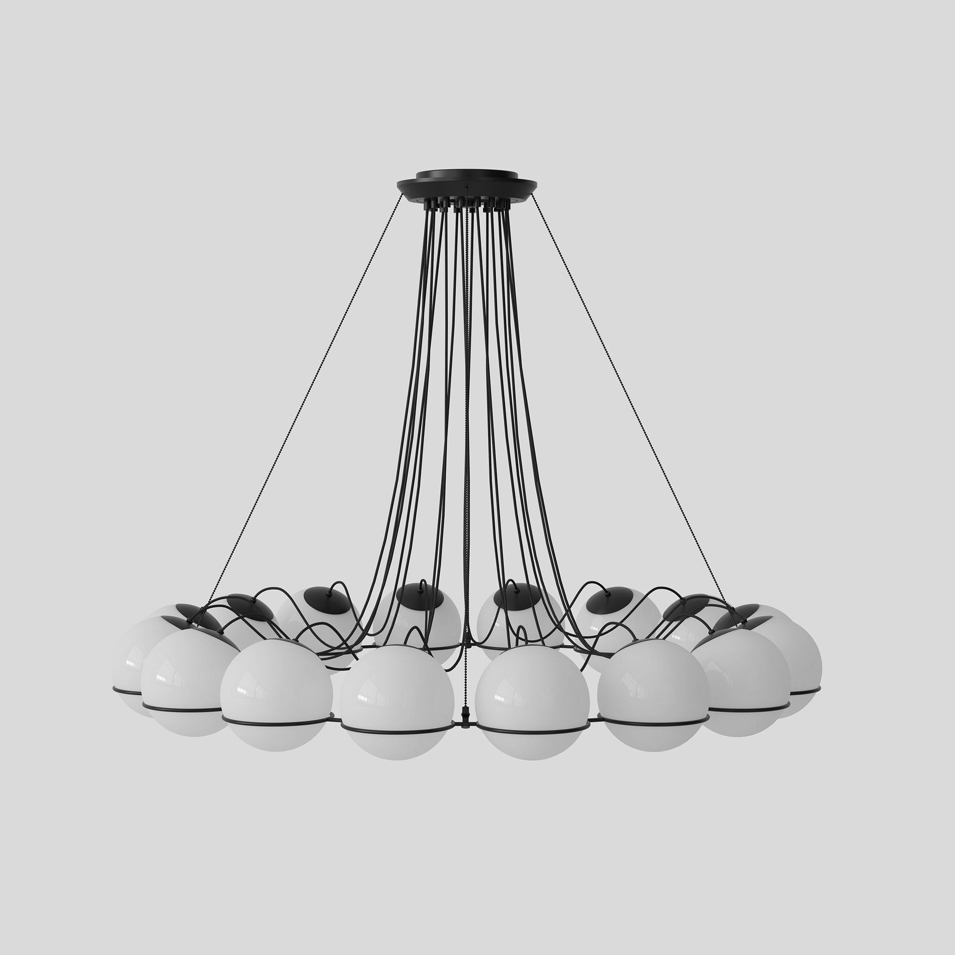 Suspension Lamp Model 2109/16/20 by Astep #16 Opaline Spheres (20cm Diameter) / Black Structure