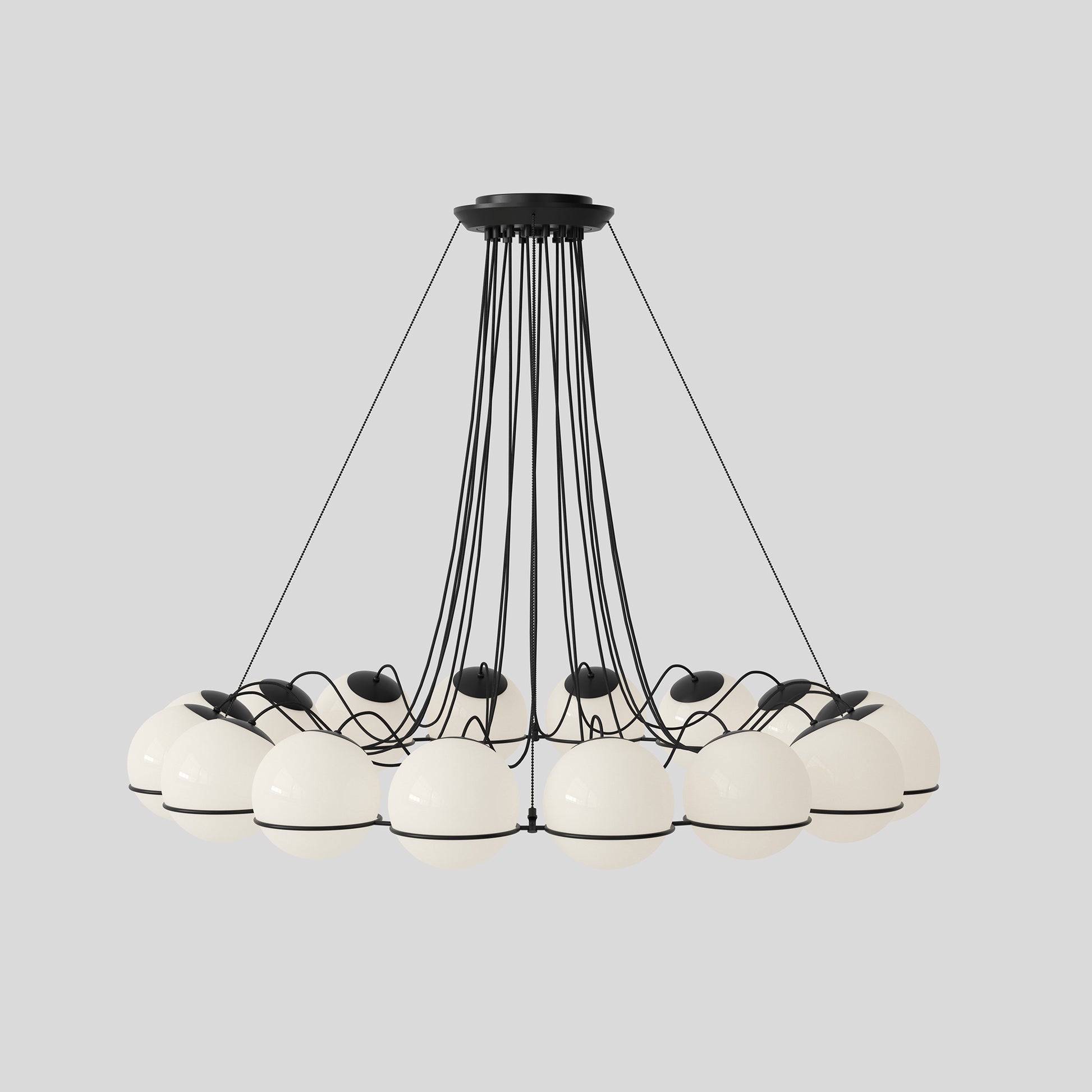 Suspension Lamp Model 2109/16/20 by Astep #16 Opaline Spheres (20cm Diameter) / Black Structure