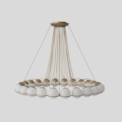 Suspension Lamp Model 2109/24/14 by Astep #24 Opaline Spheres (14cm Diameter) / Champagne Structure
