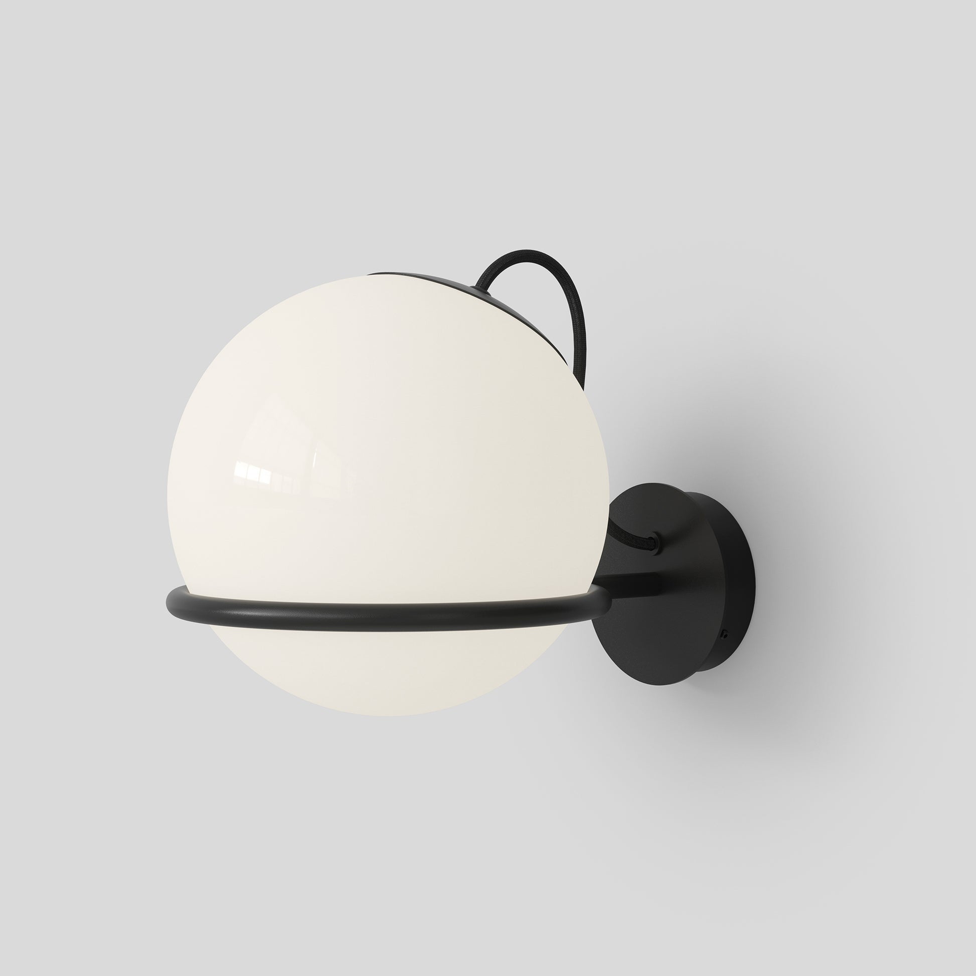 Wall Lamp Model 238/1 by Astep #1 Opaline Sphere (20cm Diameter) / Black Mount