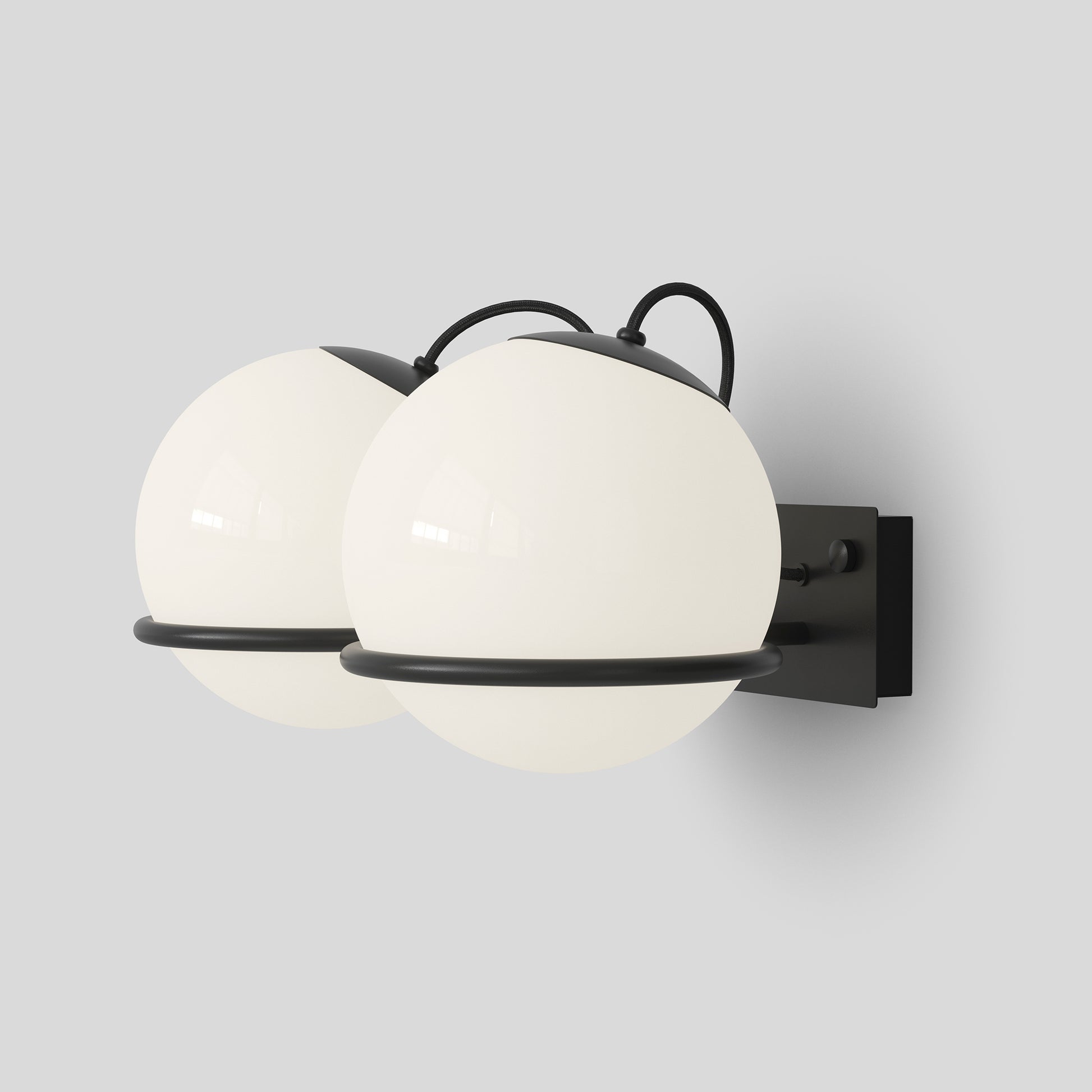 Wall Lamp Model 238/2 by Astep #2 Opaline Spheres (20cm Diameter) / Black Mount