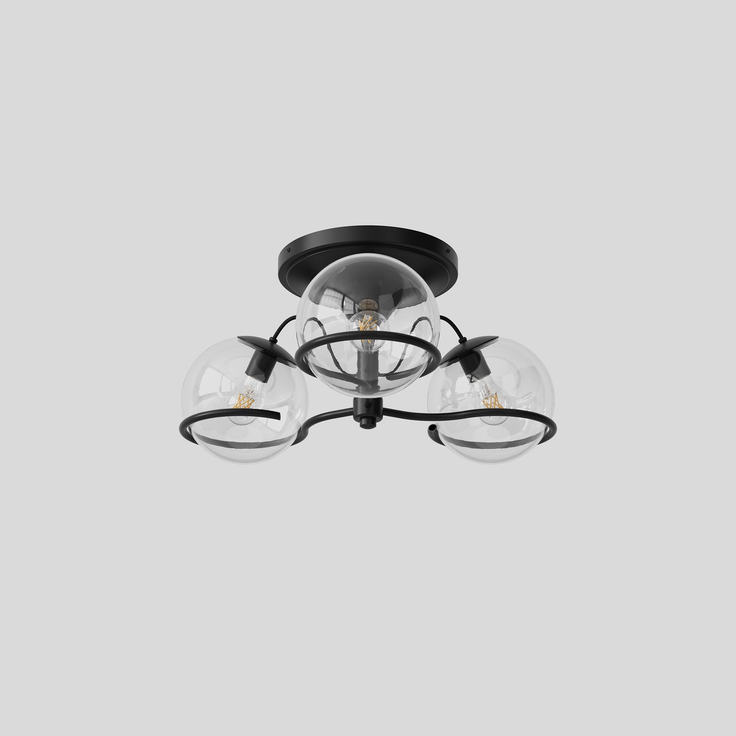 Ceiling Lamp Model 2042/3 by Astep #3 Transparent Spheres (20cm Diameter) / Black Mount