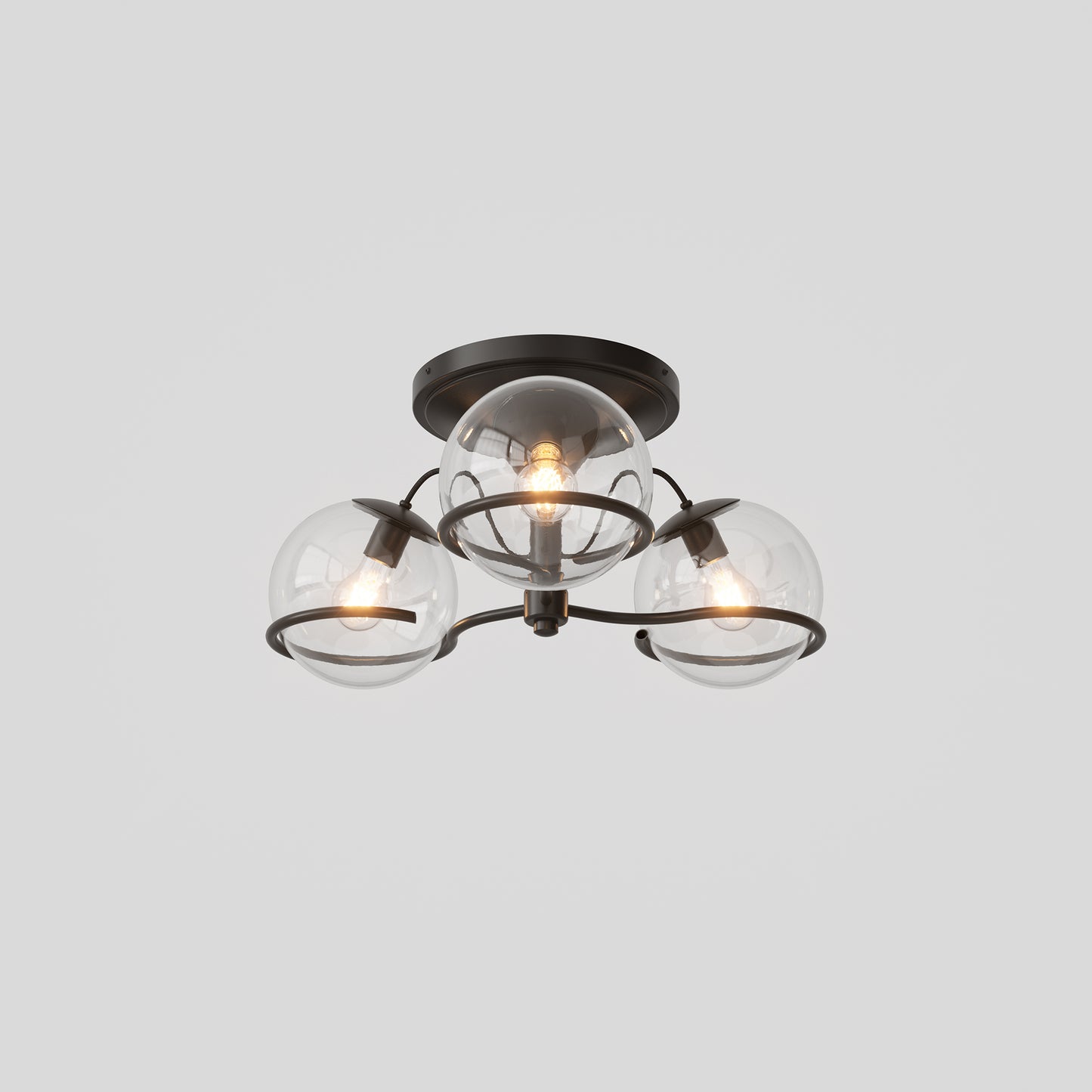 Ceiling Lamp Model 2042/3 by Astep #3 Transparent Spheres (20cm Diameter) / Black Mount