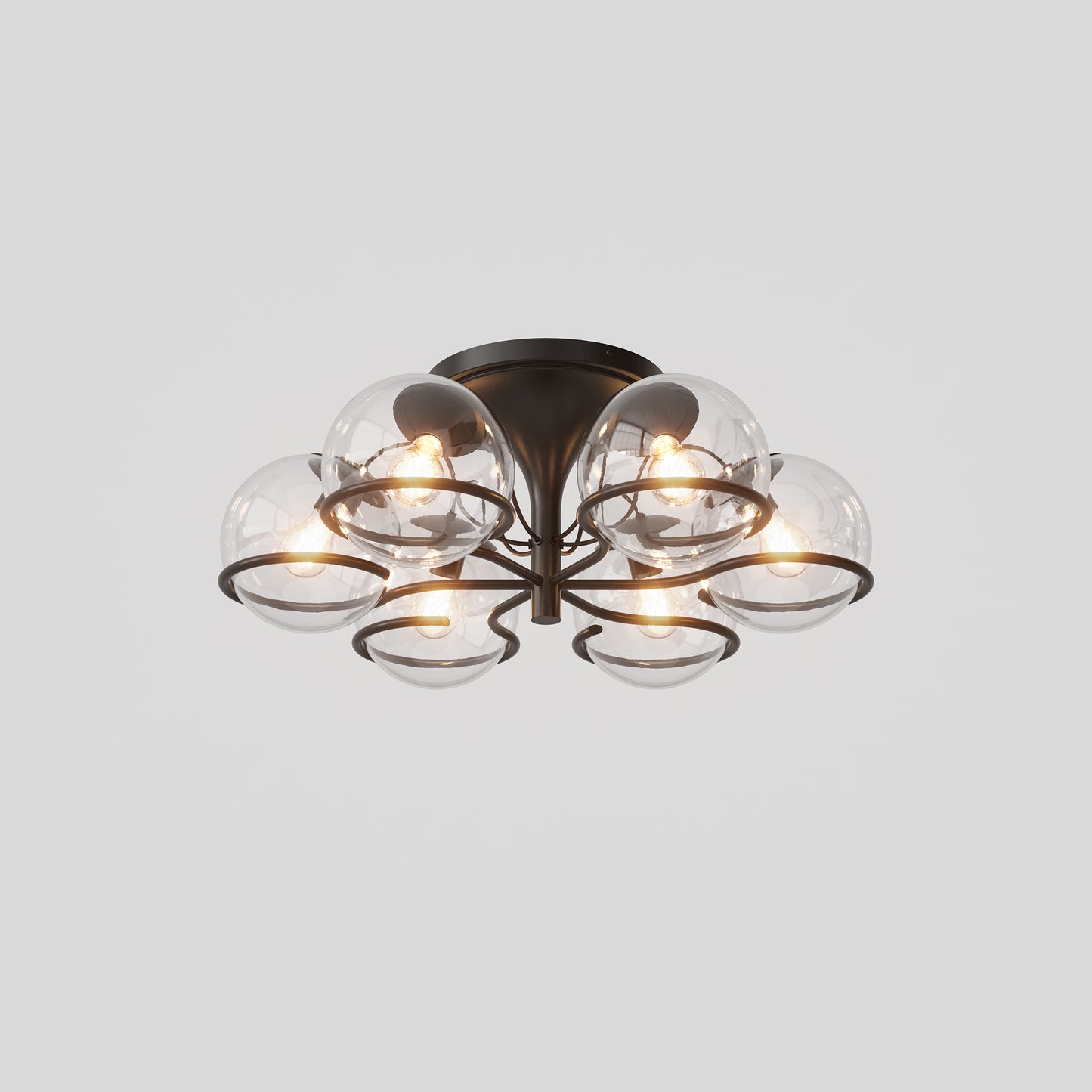 Ceiling Lamp Model 2042/6 by Astep #6 Transparent Spheres (20cm Diameter) / Black Mount