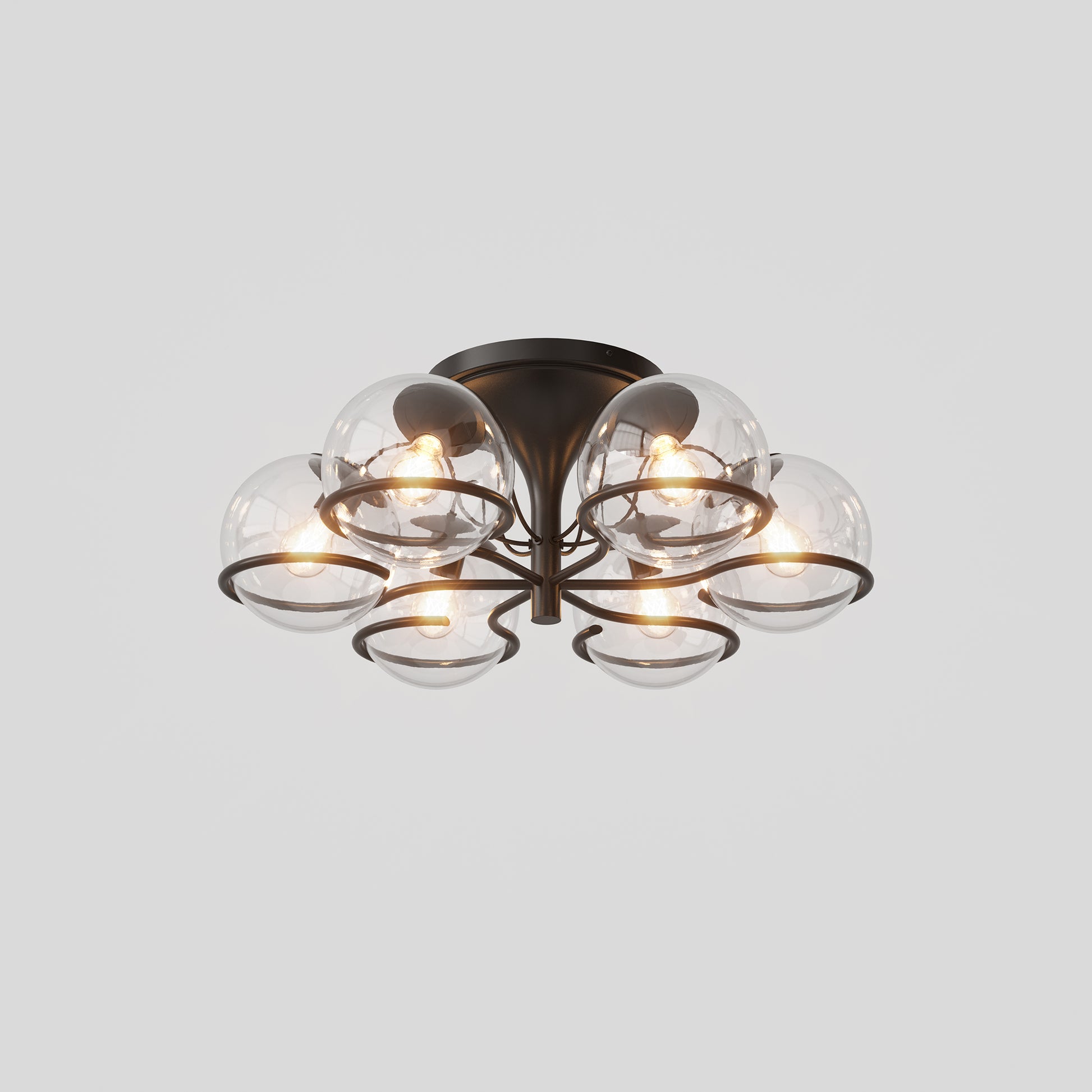 Ceiling Lamp Model 2042/6 by Astep #6 Transparent Spheres (20cm Diameter) / Black Mount