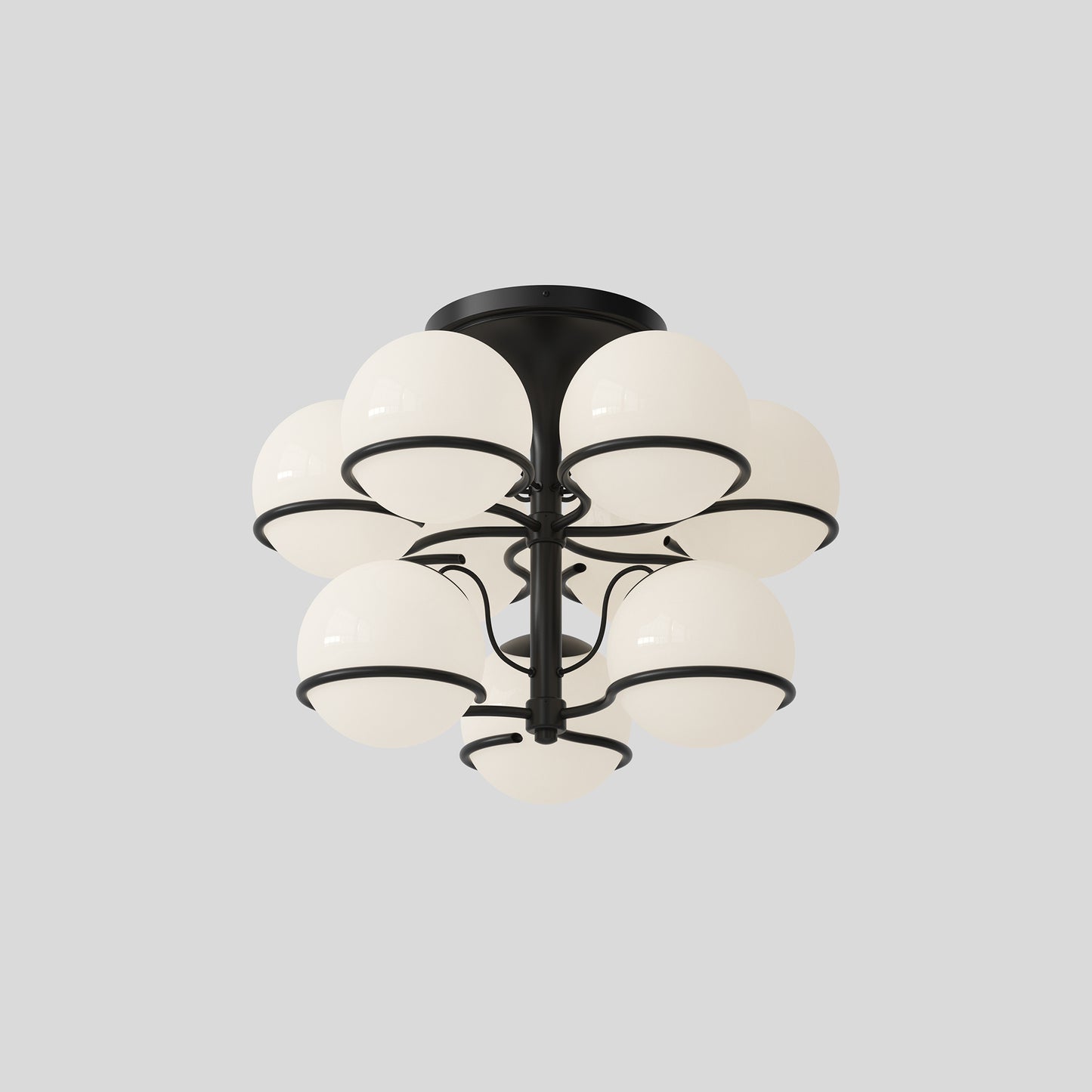 Ceiling Lamp Model 2042/9 by Astep #9 Opaline Spheres (20cm Diameter) / Black Mount