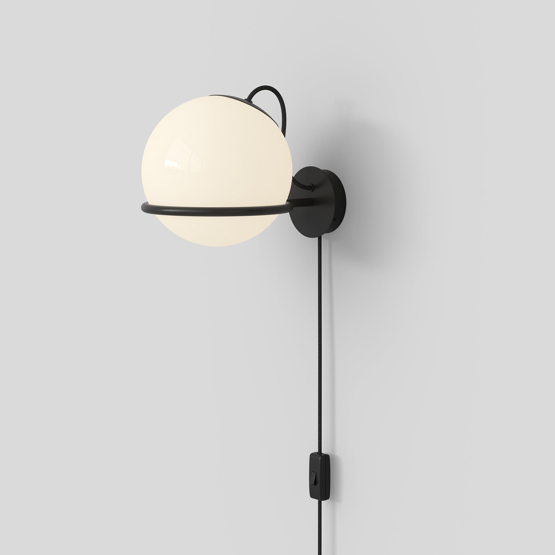 Wall Lamp Model 238/1 by Astep #1 Opaline Sphere (20cm Diameter) / Black Mount with Switch