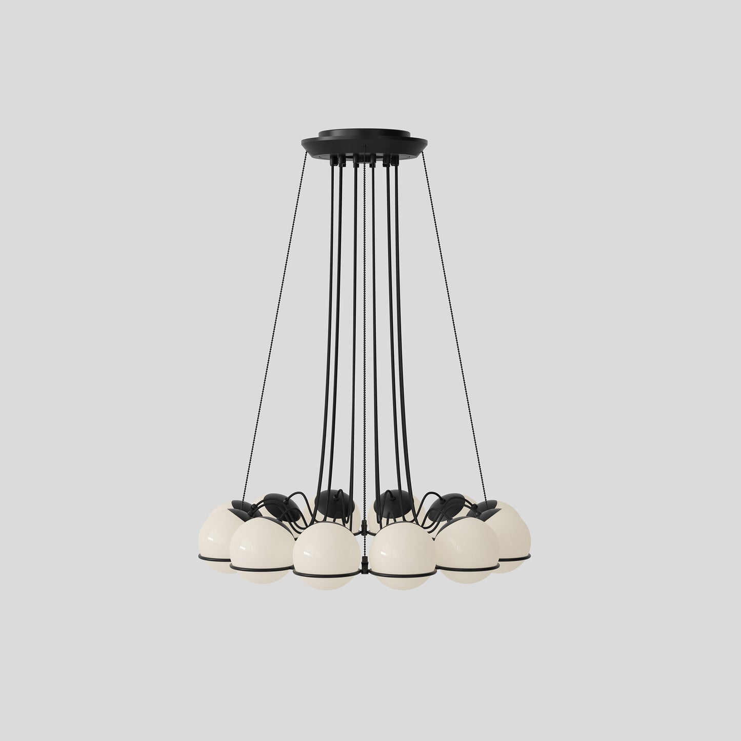 Suspension Lamp Model 2109/12/14 by Astep #12 Opaline Spheres (14cm Diameter) / Black Structure