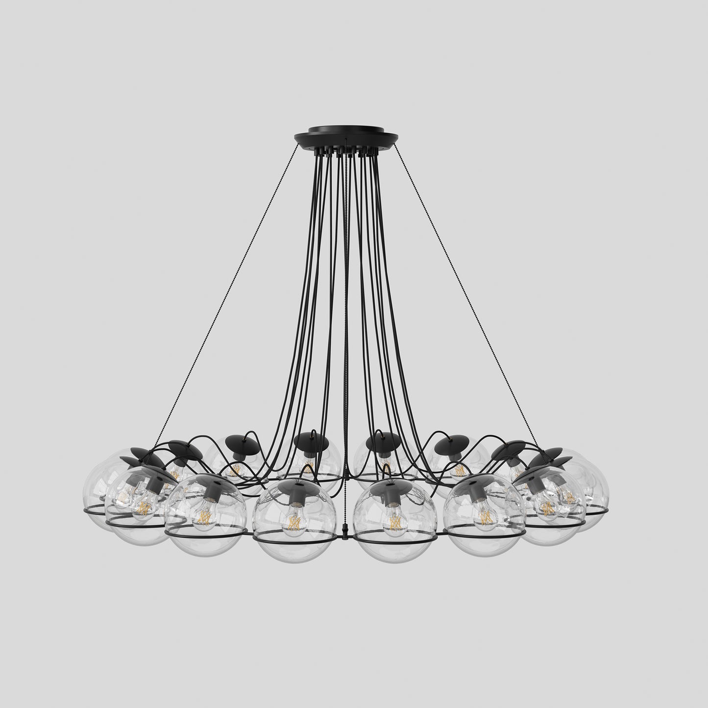 Suspension Lamp Model 2109/16/20 by Astep #16 Transparent Spheres (20cm Diameter) / Black Structure