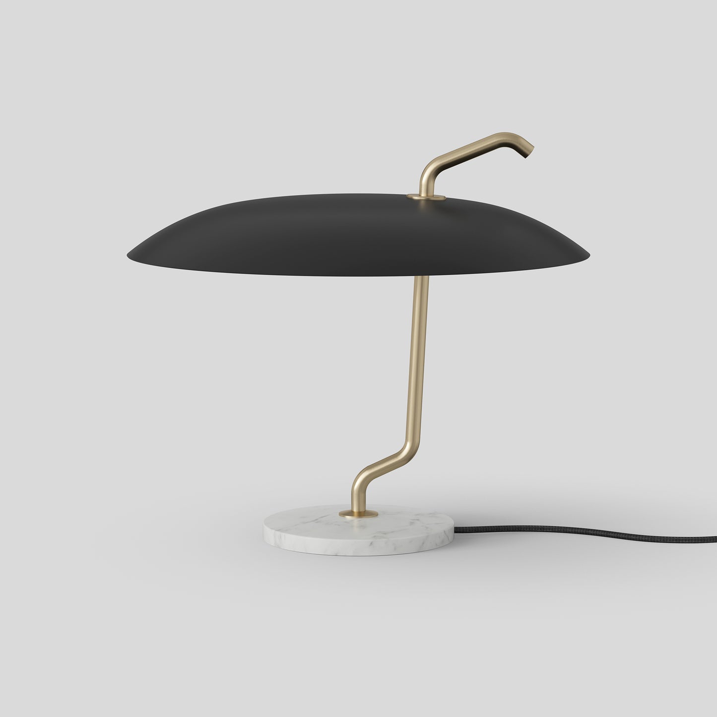 Table Lamp Model 537 by Astep #Brass Structure / Black Reflector / White Marble Base