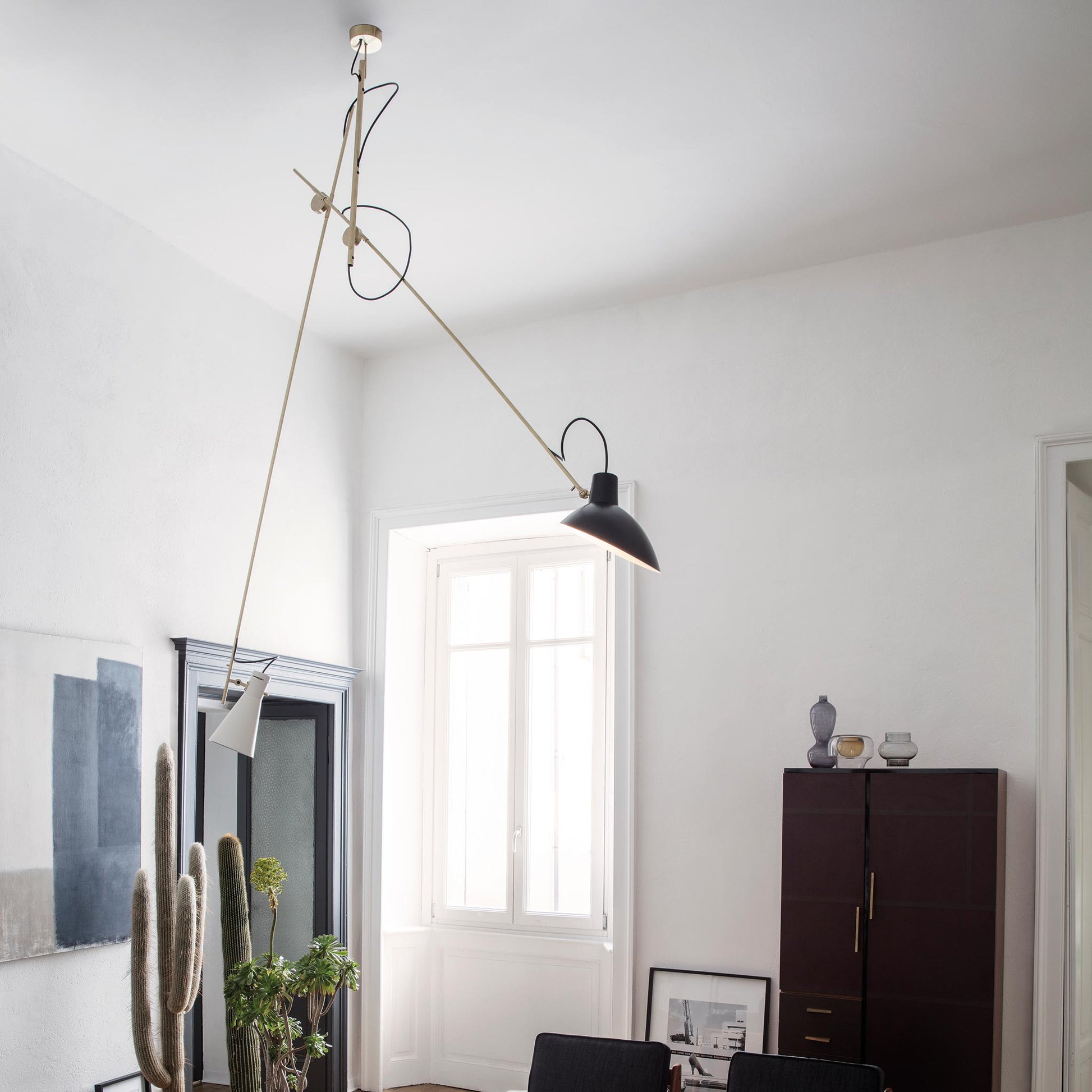 Suspension Lamp VV Cinquanta by Astep #Brass Structure / Black and White Reflectors
