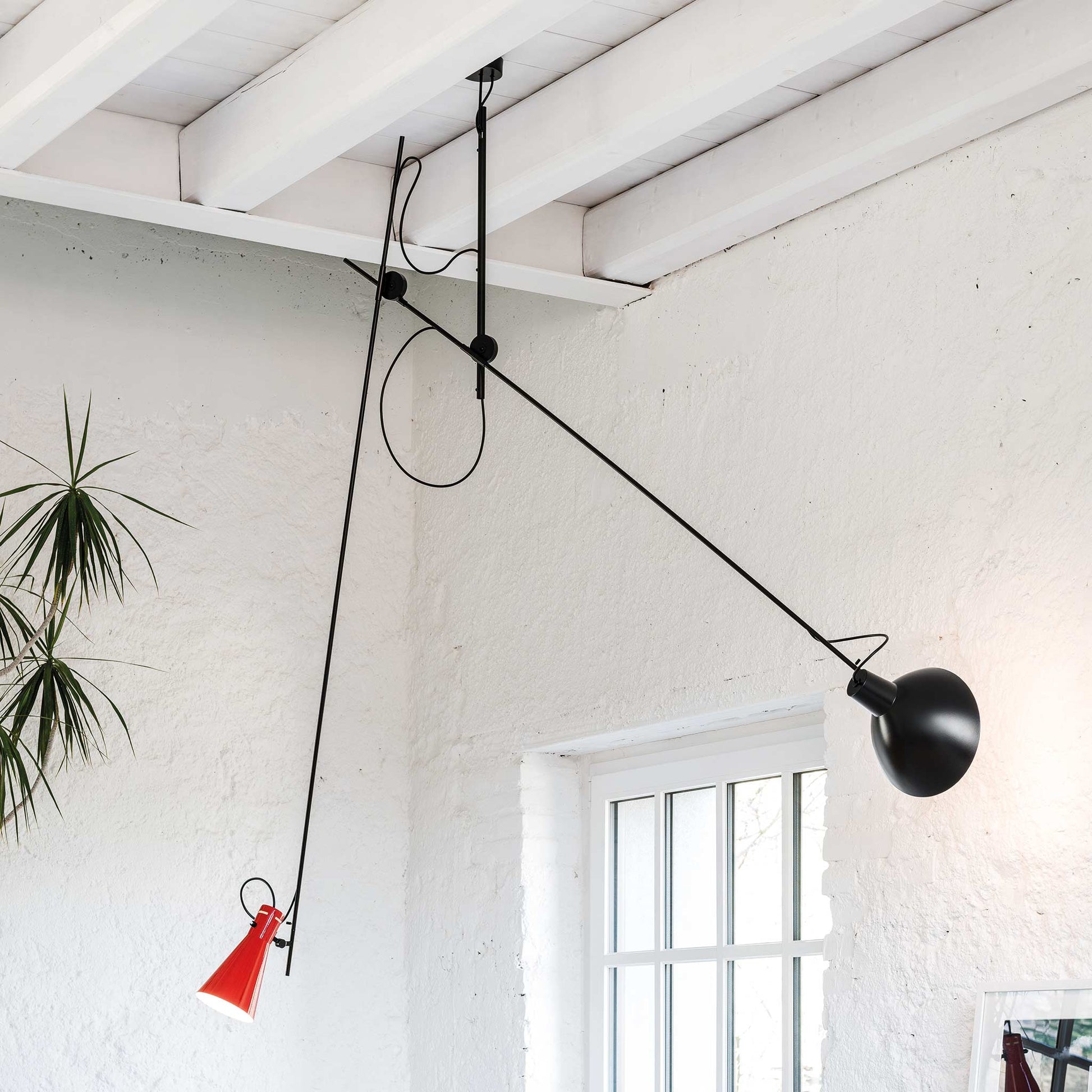 Suspension Lamp VV Cinquanta by Astep #Black Structure / Black and Red Reflectors