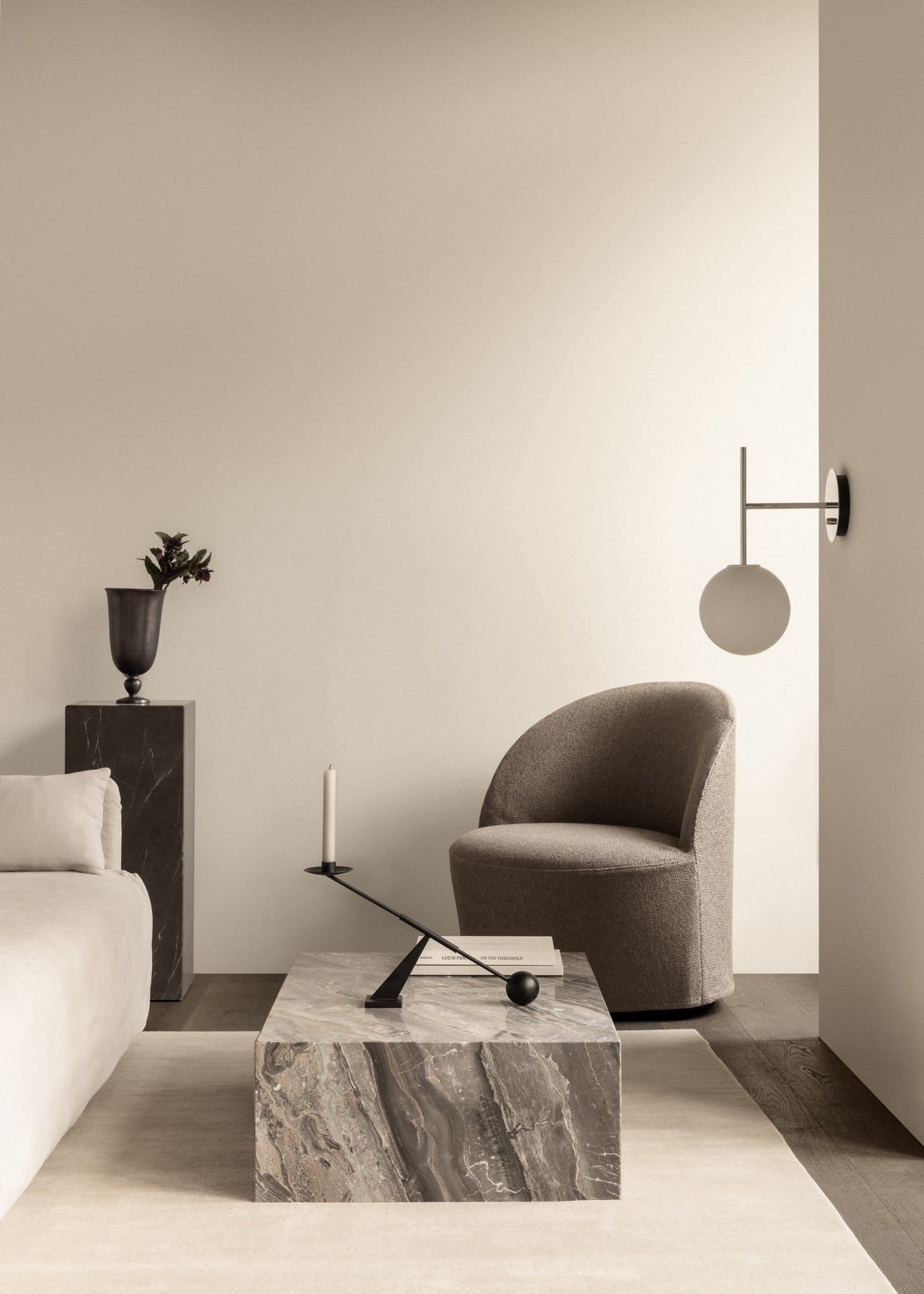 Plinth table, low, Grey Galaxy marble