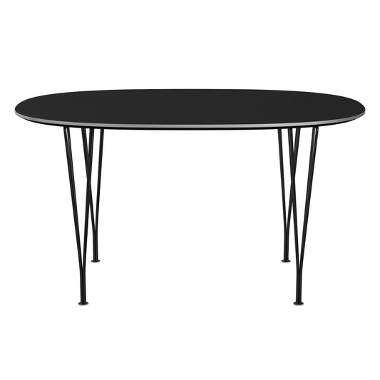 Superellipse™ - B611, Dining Table, 135 X 90 Cm (Table Height - 72 Cm) by Fritz Hansen #Fenix / Black (720)/Brushed metal / Aluminium - Matt/Powder Coated Steel / Black (190)