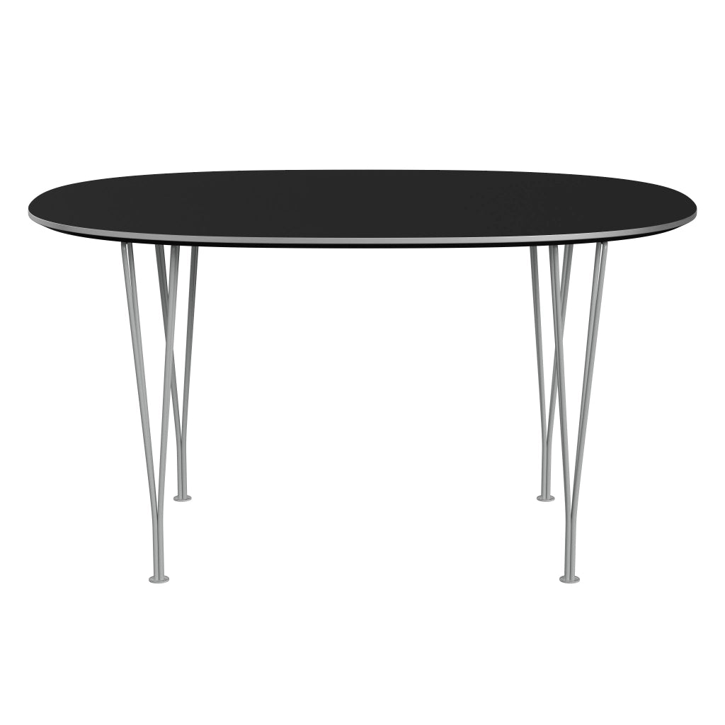 Superellipse™ - B611, Dining Table, 135 X 90 Cm (Table Height - 72 Cm) by Fritz Hansen #Fenix / Black (720)/Brushed metal / Aluminium - Matt/Powder Coated Steel / Nine Grey (150)